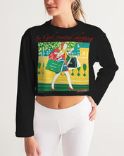 Charger l&#39;image dans la galerie, “So god created shopping” Wanted by Arteroman Women&#39;s Cropped Sweatshirt
